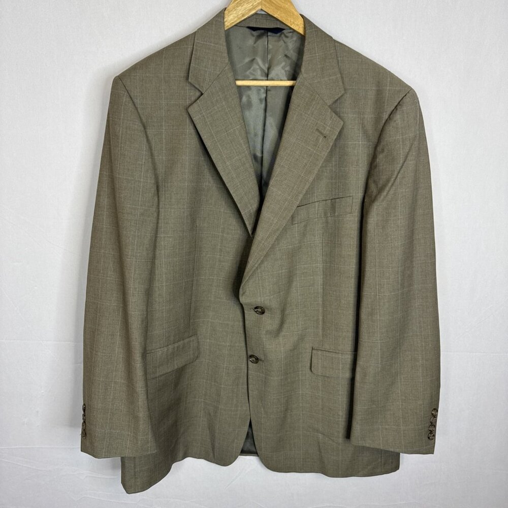 Burberry London Men’s 44R Blazer‎ Sport Coat 100% Wool Windowpane Taupe Gray